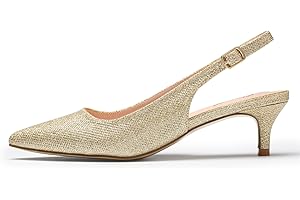 GENSHUO Niedrige Kitten Heels Damen Slingback Dressy Pumps Spitz Geschlossene Zehenpartie Knöchelriemen Elegante Hochzeitspumps Formelle Bequeme Schuhe