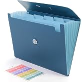 SKYDUE A4 Document Folder 7 Compartments Elastic Rubber Document Folder Organizer for Office School Home (Blue)