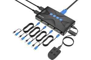 KVM Switch HDMI 4 port Boxes, MT-VIKI 4K@30hz USB KVM HDMI Console for 4 Computers share Keyboard Mouse and HD Monitor with 4 pack 2in1 KVM Cables + Desktop Selector