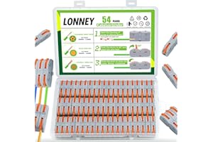 LONNEY Morsetti Elettrici Connettori Elettrici Rapidi con Dado a Leva 54 Pezzi Morsettiere Elettriche Connettore per Filo SPL-1Compatto a 1 Conduttore Connettori a Filo Combinazione Libera PA/PC ignifugo