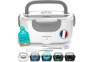 TRAVELISIMO Gamelle Chauffante 80W Lunch Box Chauffante 1,5L Chauffe Plat Voiture 3 en 1 220V 24V 12V, Gamelle Chauffante Allume Cigare, Acier Inoxydable, Boite Chauffante Repas pour Voyage et Bureau
