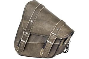 Dream Apparel Motorcycle Saddle Bag Left Side Tool Bag with Brown Leather, Fit for Softail/Triangulated Swingarm Models Dyna Low Rider Fat Bob