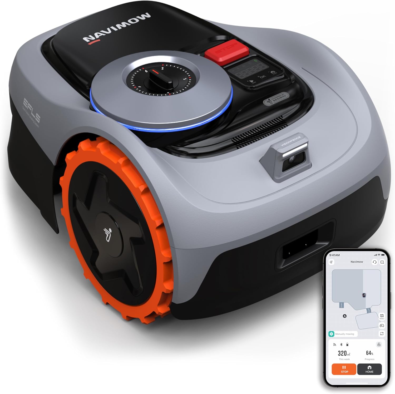 Segway Navimow i105E Robotic Lawn mower without Boundary, Rec. 500 m², Max. 600 m², EFLS 2.0 RTK + Vision Robot Lawnmower, AI Automatic Mapping, Virtual Limiting, Multi-Zone Management