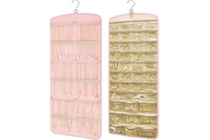 Aucuu Organizer per Gioielli da Appendere, Hanging Jewelry Organizer per Armadio, Storage Doppia Faccia per Gioielli, Porta Orecchini da Parete con 39 Tasche e 3 ganci a Forma di Onda