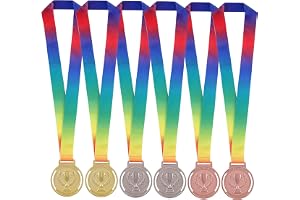Gujiate Gold Silver Bronze Award Medals Winner Metal Medals with Rainbow Ribbon for Competitions, Party, Olympic Style, 52g, 2.55", 6Pcs