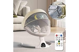 HOLDONELIGHT Adjustable Height Baby Swings for Infants to Toddler-Electric Bluetooth Infant Swing with Remote Control, Rocker with 5 Speeds, 5-Point Harness,3 Seat Positions,12 Preset Lullabies (Beige)