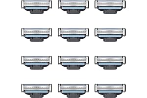 12 stycken kompatibla Mach-3 rakblad, ersättningsblad för rakhyvlar män, 3-lagers nanoblad för mild rakning, anti-igensättning design främre gångjärnsteknik för komfort, perfekt för skägg