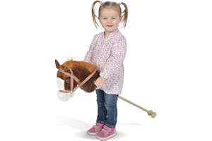 Pink Papaya Cavalluccio con Bastone, Mr. Cholcolate, splendido Cavallo Giocattolo di Peluche con Funzione Sonora: nitrito e Suono del Galoppo - Colore: Marrone con criniera Marrone