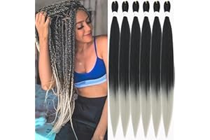Xusuperb 30 inch Long Pre Stretched Braiding Hair Extensions Ombre Black to Silver Grey Easy Braids 6 Packs Itch Free Hot Water Setting Soft Yaki Kanekalon Synthetic Hair for Braiding(T1B/Silver#)