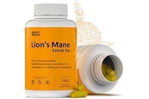 NUTRIBRAIN Lions Mane Pure 7500mg (2x1) Ultra-concentrée 50% | Nootropic : Mémoire, Concentration et Santé Cérébrale | Amélioration Cognitive à Long Terme | Bien-être Émotionnel et Gastro-intestinal | 140 Caps