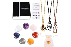 FARSIGHTED STAR Cristal terapéutico y piedra, collar corazón 7 chakra con jaula ajustable, regalo piedras preciosas naturales. Adecuado para actividades de aura, mujeres y niñas
