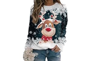 Yesgirl Pull Noël Femme Manches Longues Col Rond Rigolo Noel Pull Christmas Moche Sweat Multicolore Imprimé Bonhomme de Neige Sweatshirt Grande Taille Pullover