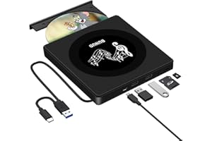 BUNUD Lettore CD DVD esterno, USB 3.0 e tipo C CD/DVD +/-RW, masterizzatore portatile con SD/TF e 2 porte USB, lettore DVD ottico sottile per laptop, Mac, MacBook Pro Air, PC, Apple, iMac, Windows