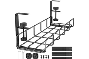 REFLYING Vassoio per la Gestione dei Cavi Sotto la Scrivania Passerella Portacavi in Filo Metallico per la Gestione di Cavi e Ciabatte, Nero, 1 Confezione