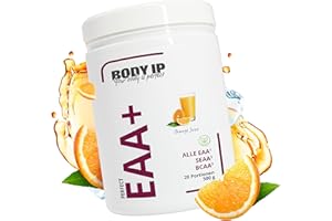 ‎BODY IP BODY IP Perfect EAA Pulver | Orange | alle essentiellen Aminosäuren | enthält alle EAAs, SEAA & BCAAs | vegan, laktosefrei & nicht bitter | 500g – 20 Portionen | Made in Germany