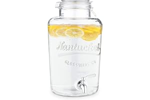Navaris Drinks Dispenser with Tap - 8L Glass Drink Jar with Stainless Steel Tap and Clip Top Lid - for Cold Beverages, Ice Water, Garden Party