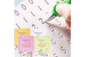HJCMIKEE QianShouYan 4 Stück Deutsch Magisches Heft, übungsheft mit Stift, 26x18cm Wiederverwendbares Handschrift nachziehen für Kinder Kalligraphie,Zahlen,Zeichnung,Buchstaben Schreiben Lernen