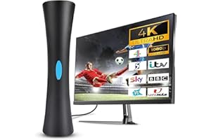 AXFEE Antenna TV Amplificatore, antenna digitale HD per Interni ed Esterni con adesivo, 360° & 180 miglia Segnal di ricezione Gamma di Antenna TV Digitale per canali gratuiti 4K 1080P VHF HDTV