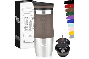 Milu kubek termiczny do kawy, 370 ml, 450 ml – 100% szczelności – ze stali szlachetnej – kubek do samochodu z podwójną ścianką izolacyjną – kubek podróżny (brązowy, 370 ml)