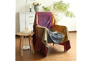 ele ELEOPTION Chenille Überwurf Decke, Jacquard Quasten Überwurf Decke Sofa Stuhl Bezug Dekorative für Bett Couch, Sessel, Folk Tribal Muster (Rot, 150 x 190 cm)