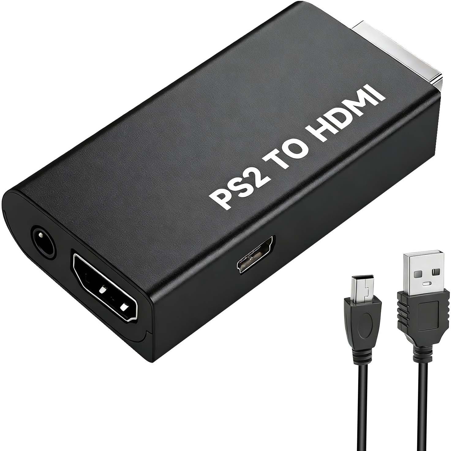 Dewlawn Adaptador PS2 a HDMI con Audio de 3,5 mm, Convertidor PS2 a HDMI para PS2 50000 70000 80000, Adaptador de Vídeo y Audio para HDTV, Monitor Juegos, Modos 480i/480p/576i