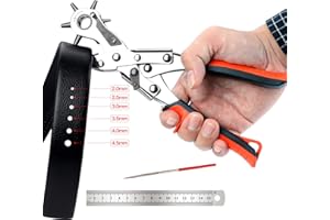 AIRAJ PRO Leather Hole Punch,Belt Puncher Heavy Duty with 6 Round Holes,Revolving Plier Tool Hole Punch Set,Suitable for Belts,Bands,Straps,Pet Collars,Cards,Saddles,Shoes,Cards