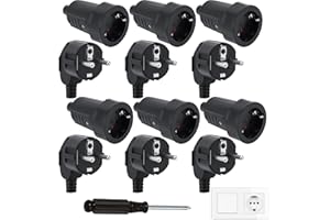 QLOUNI Lot de 12 Connecteurs Schuko, Kit Schuko Fiche + Prise Femelle 250V(16A), Ignifuge IP20, Prise D'alimentation, Jeu de Contacts de Protection, Fiche Europe Schuko pour Câble 8 mm