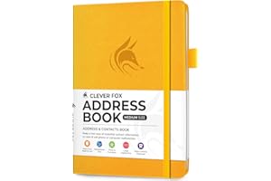 Clever Fox Address Book with alphabetic tabs - PU Leather Telephone and Address Book for Keeping Contacts Safe, Contact Organizer Journal, Medium Size (13.5 x 19cm) Hardcover, Amber Yellow