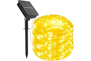 Solar Rope Lights,DINOWIN 100 LEDs 39ft/12M Waterproof Copper Wire Lights Tube, Outdoor Rope Lights for Garden Yard Path Fence Tree Wedding Party Decorative (Warm White)