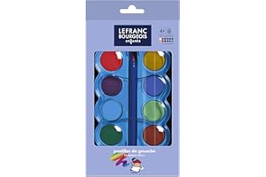 Lefranc Bourgeois - Pastilles de gouache pour enfants - Boîte de 12 pastilles 30mm + 1 pinceau