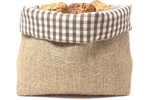 Gaidra Cesto Pane Cestino Portapane in Tessuto Iuta e Cotone a qudretti - Sacchetto di Design Fatto con qualità Artigianale in Fibre Naturali - Beige Nocciola, 20 x 20 x 10 cm