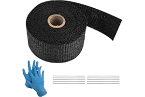 JRJRN Exhaust Header Wrap Kit, 5M Car Exhaust Wrap, Black Exhaust Pipe Insulation Cloth, Fiberglass Exhaust Shield Wrap Roll with Stainless Ties/Disposable Gloves, Exhaust Heat Shield Tape for Motorcycle