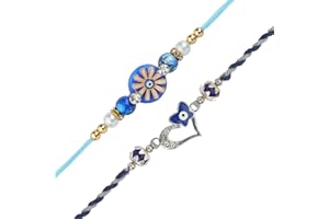 ADITRI CREATION Rakhi Bhaiya Bhabhi veera Rakhi zestaw rakhi Lumba Set with dora for Brother Bhabhi Rakhi zestaw 3 rodzinnych rakhi z opakowaniem prezentowym bransoletka Dori Kalwa for Raksha Bandhan Indian