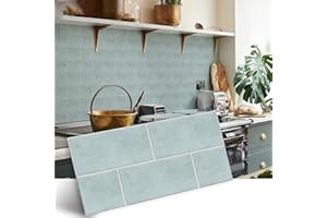 Alwayspon Vinyl Floor Wall Tile Sticker, Non-Slip Sticky Back Tile Decals for Kitchen Bathroom Self-Adhesive Peel and Stick PVC Floor Sticker DIY, Seafoam Green, 30cmX15cm X12Pcs Set