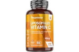 ‎WEIGHTWORLD Liposomal Vitamin C - 1000mg Vit C, 100.2mg Sonnenblumenphospholipide & 30mg Hagebutte - 180 vegane Kapseln - Vitamin C trägt zur Verringerung von Müdigkeit und Erschöpfung bei (EFSA) - WeightWorld