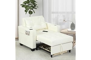 DURASPACE Off White Faux Leather Modern Recliner Adjustable Backrest Armchair Sleeper Chair Bed With USB Port, Cup Holder, Side Pockets, Bottom Storage Basket For Home Living Room