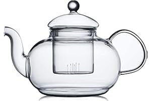 CnGlass Glass Teapot Stovetop Safe,Clear Tea Kettle with Removable Infuser 1200ML(40.6 oz),Borosilicate Glass Teapot with Strainer for Loose Tea