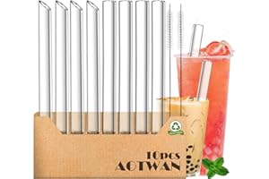 AOTWAN Bubble Tea Strohhalme,Glas Strohhalme Wiederverwendbar,10 Stück Enthalten 4 Schräges Port+4 Lange Boba Tea Glasstrohhalme+2 Reinigungsbürsten,Glasstrohalme für Smoothie,Perlmilchtee und Säfte