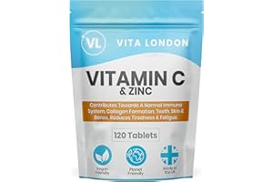 VL VITA LONDON Vitamin C & Zinc 1200mcg | 360 High Strength Vegan Tablets (Not Capsule or Powder) | Made in UK | for Normal Immune System | Supplement for Men & Woman