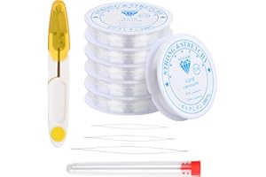 Pagezol 6 Rolls Elastic Bead Thread,0.4-1.0mm Stretchy Bracelet String with Beading Needles,Clear Bead String Stretchy Beading Cord,for Bracelet,Beading and Jewelry Making