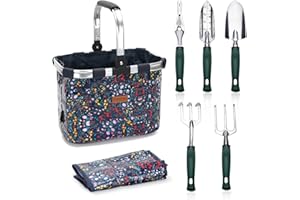 INNO STAGE Set di attrezzi da giardino con 11 pezzi di utensili a mano per donna, borsa per attrezzi da giardino con attrezzi pesanti, organizzatore per attrezzi da giardino con manico pieghevole