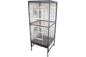 PETGARD Vogelkäfig, großes XXL-Voliere auf Rollen für Wellensittiche und andere Vögel, mit 2 Holzsitzstangen und weiteres Zubehör, 60x60x152,5 cm, Rio