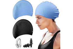 ‎ZYXBBD Unisex Badekappe - 2 Stück Silikon Hadehaube für Lange und Kurze Haare，rutschfeste wasserdichte Schwimmkappe für Damen und Herren Mit Nasenklemme und Ohrstöpseln