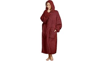 ililmmoe Plüsch Hoodie Decke für Frauen und Männer,Super warme und gemütliche große tragbare Decke Hoodies Homewear,Dicke lose Plüsch Mäntel(WineRed,L)