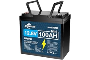 KUNLUN LiFePO4 Battery 12V 100Ah Lithium leisure battery, 1280Wh Output Power, 15000+ Deep Cycles, Lithium Iron Phosphate Battery for RV, Solar System, Boat, Marine, mobility scooter