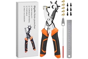 Leather Hole Punch, [Upgraded Version] Diyife Portable 6 Holes Parallel Bar Belt Hole Puncher for Leather Saddles Shoes Fabric Crafts with Swivel Clasp, 6 Spare Punching Heads & 5 Copper Pads