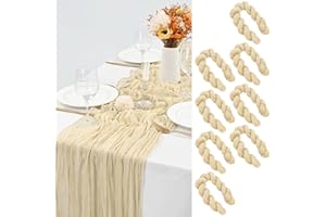 LYAFS 8 Pcs Ivory Cheesecloth Table Runner 35"x120", 10FT Long Gauze Table Runner Boho for Wedding Reception Sheer Bridal Baby Shower Party Banquet Dining Rustic Table Decoration Tablecloth (90x300cm)