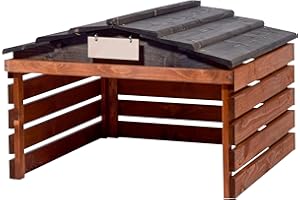 dobar® Mähroboter Garage aus Holz mit abnehmbarem Dach - Rasenroboter Unterstand mit individualisierbarem Schild - 78,5 x 74 x 52,5 cm - Braun/Schwarz
