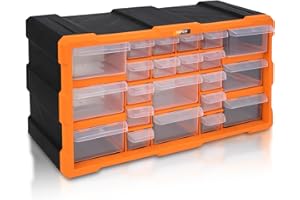 Kendo Small Parts Magazine Drawers - Sorting Boxes for Small Parts with 22 Drawers - Dimensions 49.5 x 16 x 25.5 cm - Robust Polypropylene Frame - Screws Sorting Box Suitable for Wall Mounting