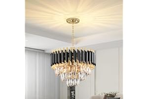 ‎AHXIAOZN Modern Kronleuchter Kristall Leuchte,3 Ebenen Regentropfen Kristall Kronleuchter Leuchte 5xE14 Lichter ,Kristall Deckenleuchte gold für Esszimmer, Küche, Wohnzimmer, Schlafzimmer(Schwarz 40cm)